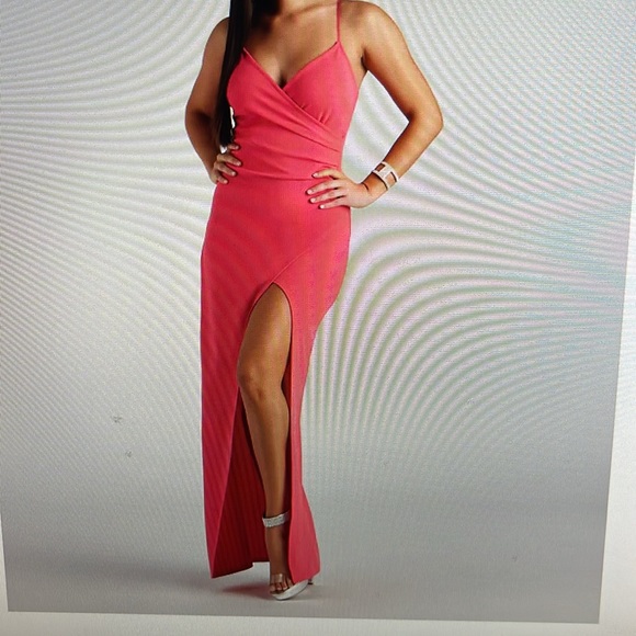 sasha formal high slit wrap dress Sasha Formal High Slit Wrap Dress in Black | Size: M | Rhinestone main image 0